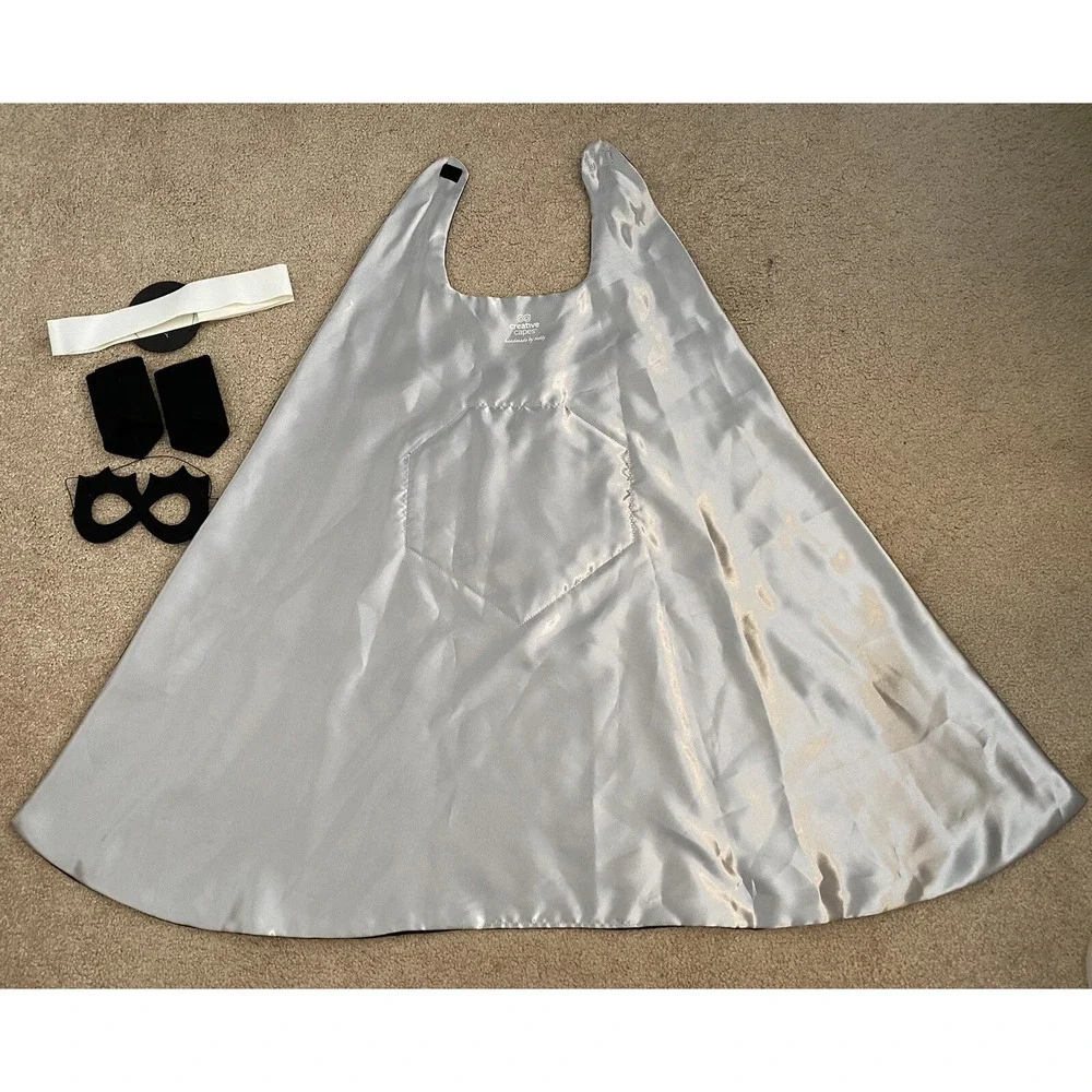 Creative Capes Superhero Costume Kids One Size Black Silver W Cape Mask Set